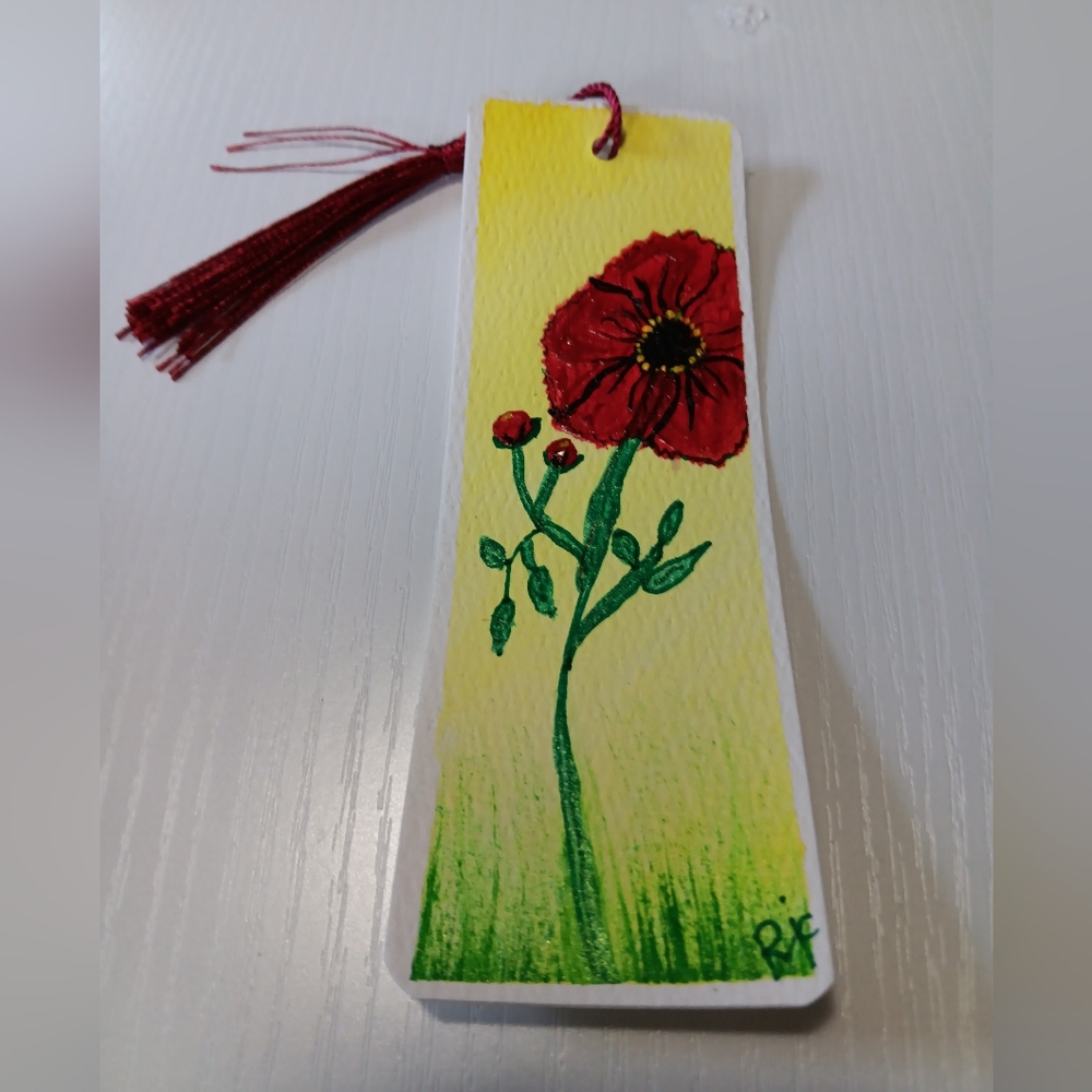 Handmade Floral Bookmark with Red Poppy